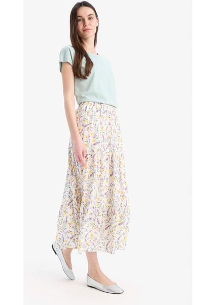 Beli Lastikli Çiçek Desenli Midi Etek C4411AX25SP