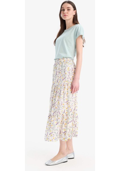 Beli Lastikli Çiçek Desenli Midi Etek C4411AX25SP