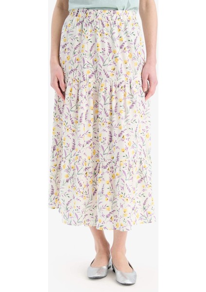 Beli Lastikli Çiçek Desenli Midi Etek C4411AX25SP