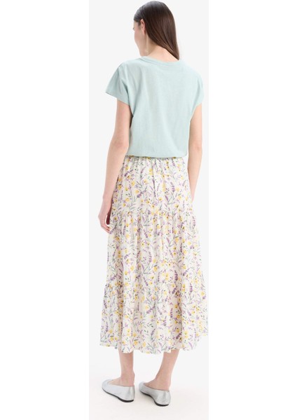 Beli Lastikli Çiçek Desenli Midi Etek C4411AX25SP