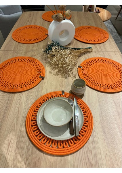 Jüt Hasır Görünümlü Amerikan Servis Sunum Takımı Yıkanabilir Isıya Dayanıklı Jüt 6turuncu Parça fiyatları