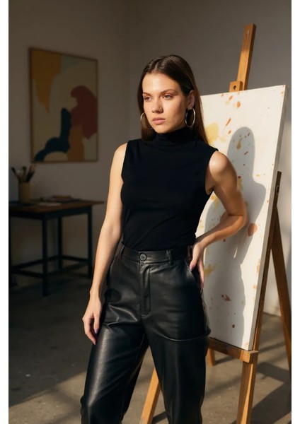 çınar ticaret kadın siyah kolsuz balıkçı yaka basic bluz modelleri