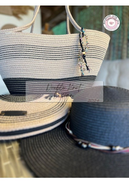 Vero 3lü Takım Plaj Çantası , El Çantası Clutch, Şapka, Totebag,çanta, Yazlık, Hediyelik,