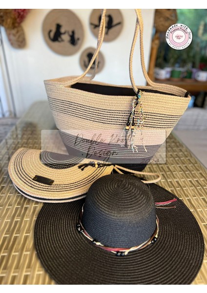 Vero 3lü Takım Plaj Çantası , El Çantası Clutch, Şapka, Totebag,çanta, Yazlık, Hediyelik, fırsatları