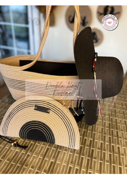 Vero 3lü Takım Plaj Çantası , El Çantası Clutch, Şapka, Totebag,çanta, Yazlık, Hediyelik, indirimleri