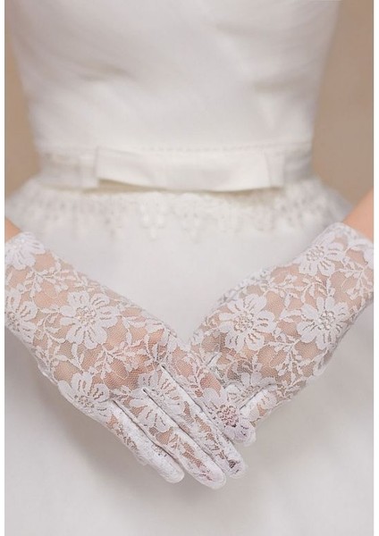 çınar ticaret beyaz renk kısa dantelli eldiven