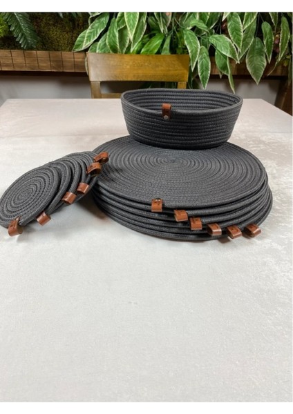 Amerikan Servis Hasır Görünümlü Jüt Bardak Altlığı Ekmeklik Takımı 13 Parça Antrasit fiyatları