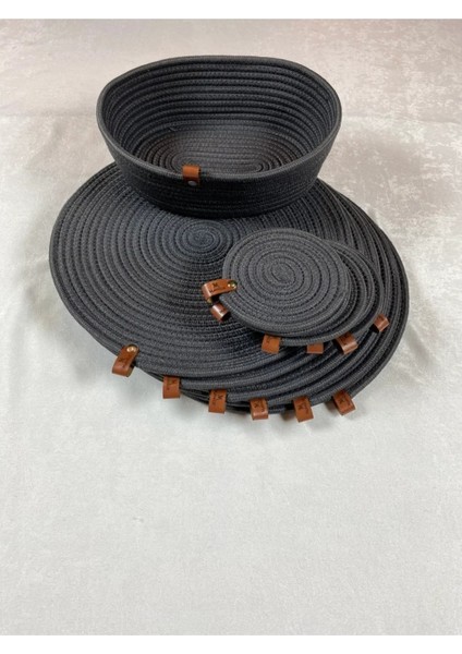 Amerikan Servis Hasır Görünümlü Jüt Bardak Altlığı Ekmeklik Takımı 13 Parça Antrasit modelleri