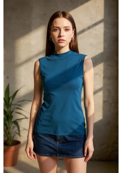 çınar ticaret kadın mavi kolsuz balıkçı yaka basic bluz indirimleri