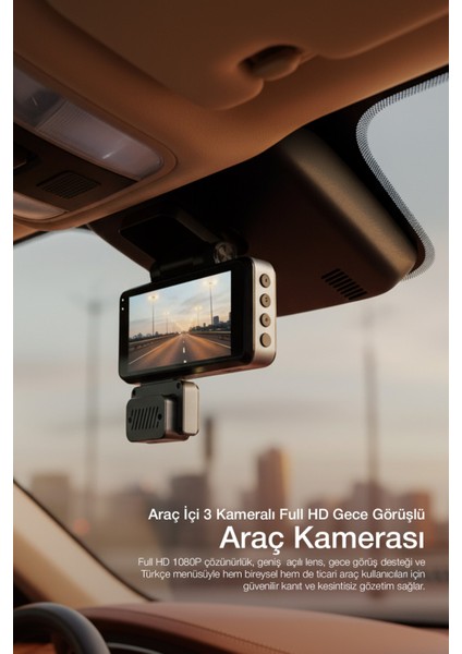 3 Kameralı Araç Kamerası Wifi / App /1080P Fhd/ 170° Ultra Geniş Açı/gece Görüş/ G-Sensörü modelleri