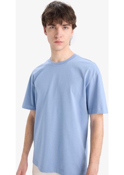 %100 Pamuk Oversize Geniş Kalıp Bisiklet Yaka Basic Düz Kısa Kollu Tişört