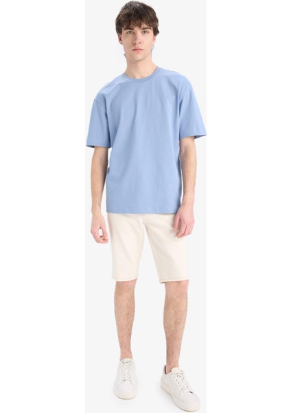 %100 Pamuk Oversize Geniş Kalıp Bisiklet Yaka Basic Düz Kısa Kollu Tişört