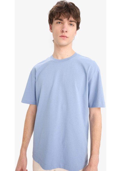 %100 Pamuk Oversize Geniş Kalıp Bisiklet Yaka Basic Düz Kısa Kollu Tişört