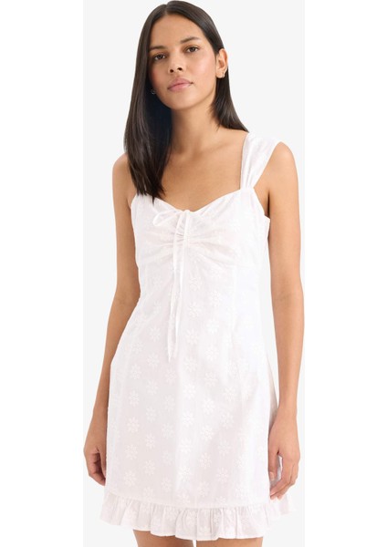 Kalp Yaka Pamuklu Askılı Mini Elbise E6857AX25SM