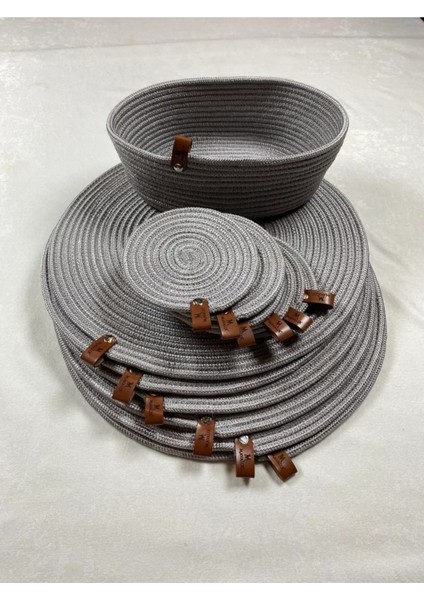 Hasır Görünümlü Jüt Amerikan Servis Amerikan Servis Bardak Altlığı Ekmeklik Takımı 13 Parça Gri fiyatları