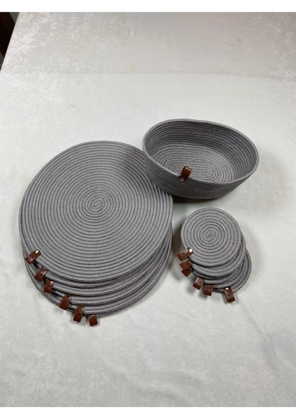 Hasır Görünümlü Jüt Amerikan Servis Amerikan Servis Bardak Altlığı Ekmeklik Takımı 13 Parça Gri modelleri