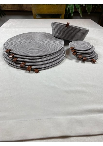 Hasır Görünümlü Jüt Amerikan Servis Amerikan Servis Bardak Altlığı Ekmeklik Takımı 13 Parça Gri fırsatları