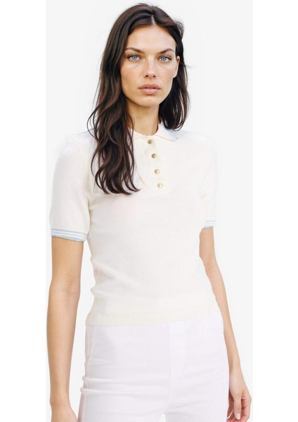 Slim Fit Dar Kesim Polo Yaka Basic Düz Triko Kısa Kollu Kazak E5038AX25SP