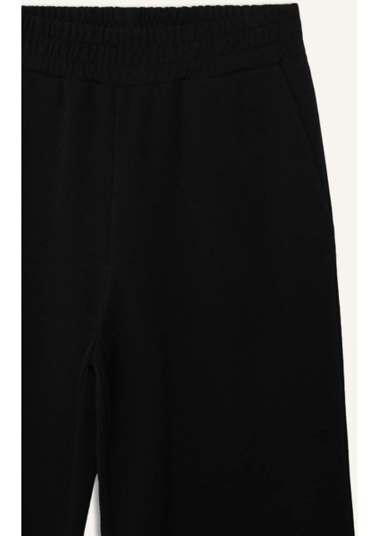 Wide Leg Geniş Paça Eşofman Altı Beli Lastikli Cepli Basic Düz