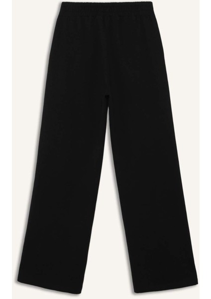 Wide Leg Geniş Paça Eşofman Altı Beli Lastikli Cepli Basic Düz