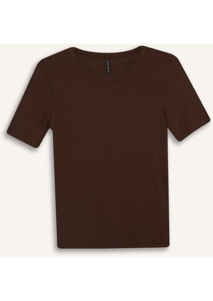 Slim Fit Dar Kesim Bisiklet Yaka Fitilli Kaşkorse Basic Düz Kısa Kollu Tişört C0097AX25SP