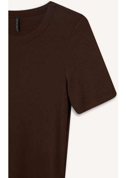 Slim Fit Dar Kesim Bisiklet Yaka Fitilli Kaşkorse Basic Düz Kısa Kollu Tişört C0097AX25SP