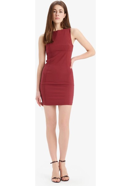 Bodycon Vücudu Saran Bisiklet Yaka Bengalin Kolsuz Mini Elbise E3975AX25SP