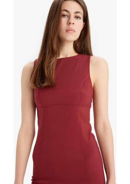 Bodycon Vücudu Saran Bisiklet Yaka Bengalin Kolsuz Mini Elbise E3975AX25SP