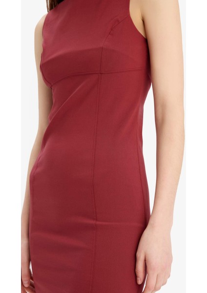 Bodycon Vücudu Saran Bisiklet Yaka Bengalin Kolsuz Mini Elbise E3975AX25SP