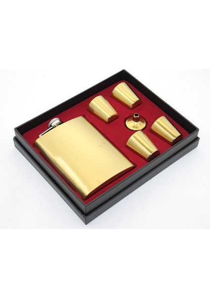 çınar ticaret paslanmaz çelik 4 shot bardaklı matara seti gold
