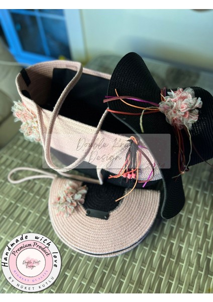 Vero 3lü Takım Plaj Çantası , El Çantası Clutch, Şapka, Totebag,çanta, Yazlık, Hediyelik,