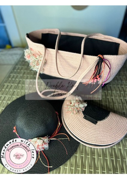 Vero 3lü Takım Plaj Çantası , El Çantası Clutch, Şapka, Totebag,çanta, Yazlık, Hediyelik, fiyatları