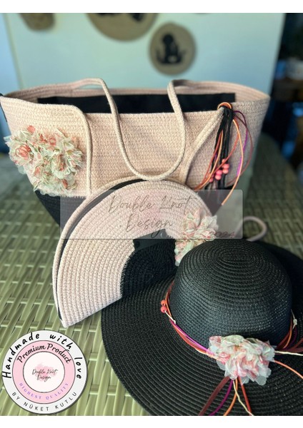 Vero 3lü Takım Plaj Çantası , El Çantası Clutch, Şapka, Totebag,çanta, Yazlık, Hediyelik, modelleri