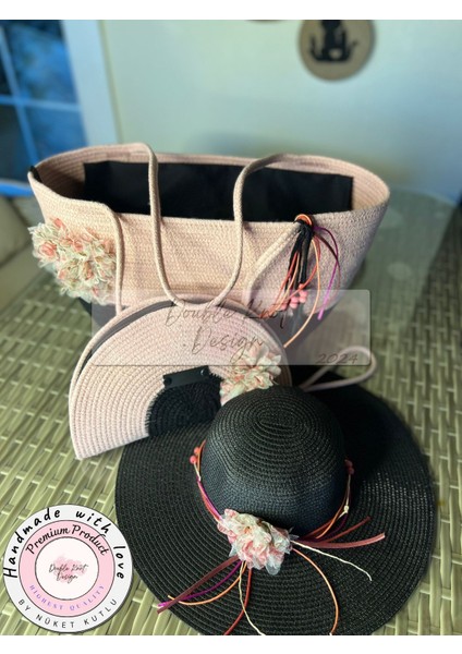 Vero 3lü Takım Plaj Çantası , El Çantası Clutch, Şapka, Totebag,çanta, Yazlık, Hediyelik, fırsatları