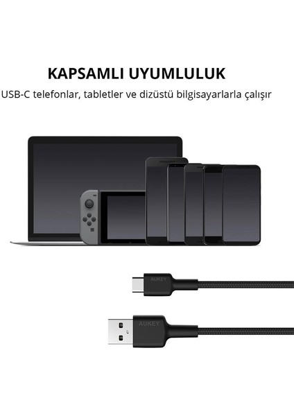 çınar ticaret aukey cb-cd30-bk naylon örgülü usb-a type-c şarj kablosu 0.9mt fiyatları