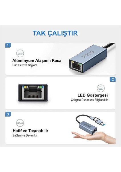 çınar ticaret ınca ıutp-01t usb 3.0 type-c 3.1 ethernet rj45 1000mbps alumınyum kasa fiyatları