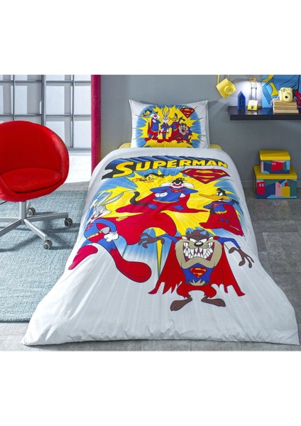 Lisanslı Fitted Çarşaflı Tek Kişilik Çocuk Nevresim Takımı-Looney Tunes Superman Sarı fiyatları