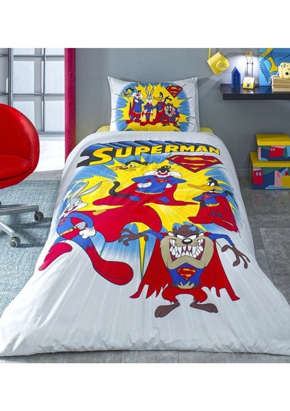 Lisanslı Fitted Çarşaflı Tek Kişilik Çocuk Nevresim Takımı-Looney Tunes Superman Sarı modelleri