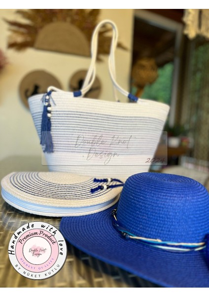 Vero 3lü Takım Plaj Çantası , El Çantası Clutch, Şapka, Totebag,çanta, Yazlık, Hediyelik,