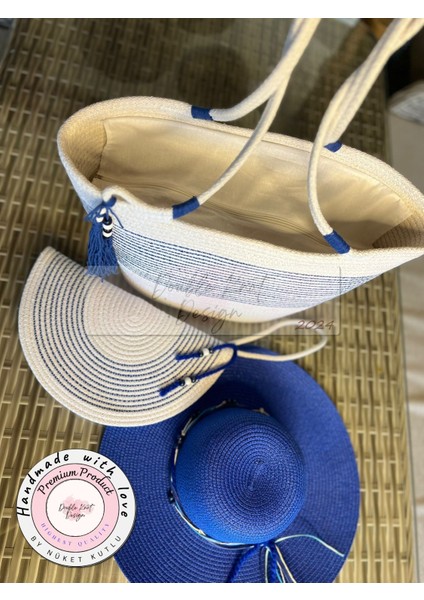 Vero 3lü Takım Plaj Çantası , El Çantası Clutch, Şapka, Totebag,çanta, Yazlık, Hediyelik, modelleri