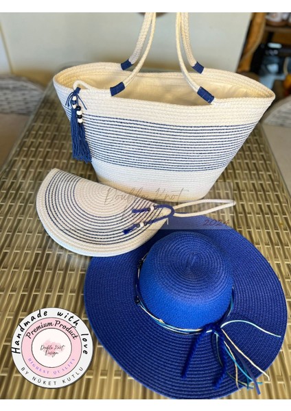 Vero 3lü Takım Plaj Çantası , El Çantası Clutch, Şapka, Totebag,çanta, Yazlık, Hediyelik, fırsatları