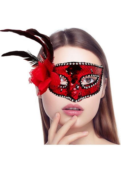 çınar ticaret kırmızı yandan tüylü güllü taşlı pullu maske fiyatları