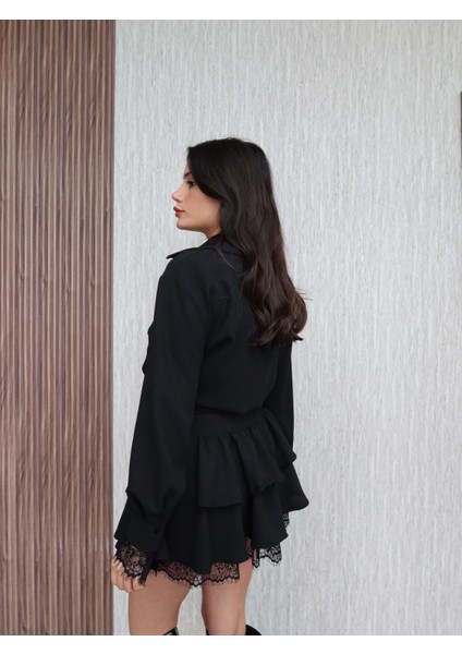 Gömlek Yaka Dantel Detay Mini Elbise indirimleri