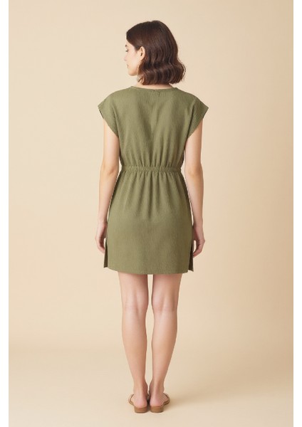 çınar ticaret kadın haki yanları yırtmaçlı tokalı v yaka mini plaj elbisesi modelleri