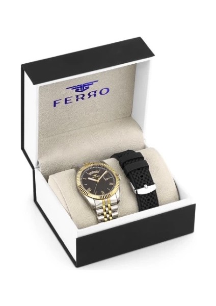 Ferro Çelik-Silikon Değiştirebilir Çift Kordunlu Erkek Kol Saati TH-F11130DA-D3