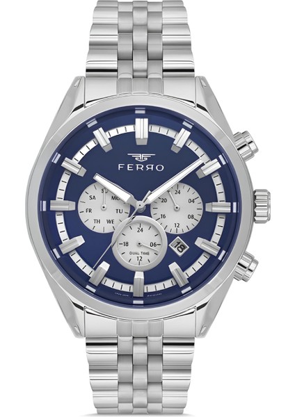 Ferro Gümüş Renk Çelik Kordon Erkek Kol Saati Fonksiyonları Aktif 3 Atm Su Geçirmez TH-FM11507A-A3