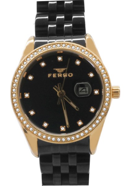 Ferro Siyah Renk Çelik Kordonlu Kadın Kol Saati TH-F21923A-R