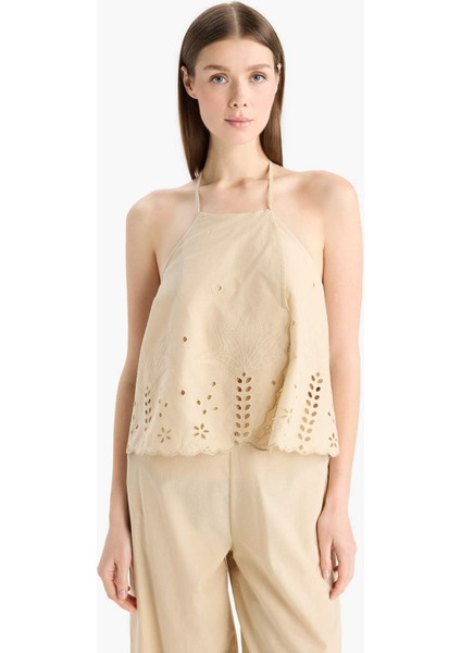 Regular Fit Brode Boyundan Bağlamalı Bluz E0601AX25SM