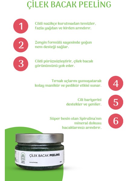 | Çilek Bacak Peeling Spirulina (Su yosunu Etkisi), Batık Giderici, Vücut Peeling, Gözenek Temizler (250 Gr)