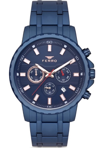 Ferro Lacivert Çelik Kordon Erkek Kol Saati Fonksiyonları Aktif 3 Atm Su Geçirmez TH-FM11167AWT-H